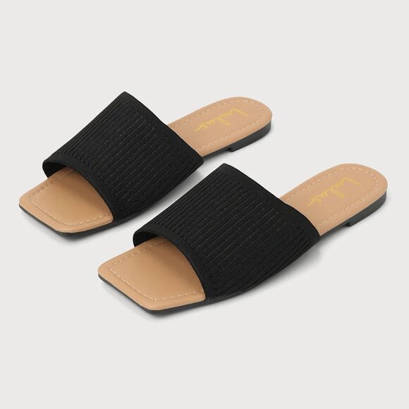 Lulus Beckee Black Ribbed Knit Square Toe Slide Sandals/NIB/Size 11 - Picture 3 of 13